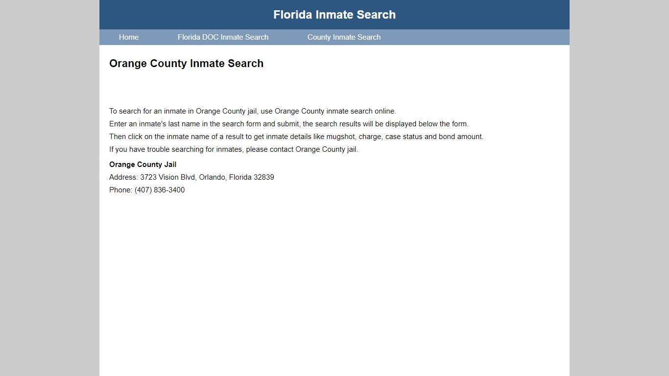 Orange County Jail Inmate Search