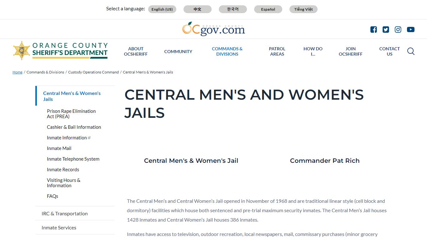 Central Men's and Women's Jails | Orange County ...